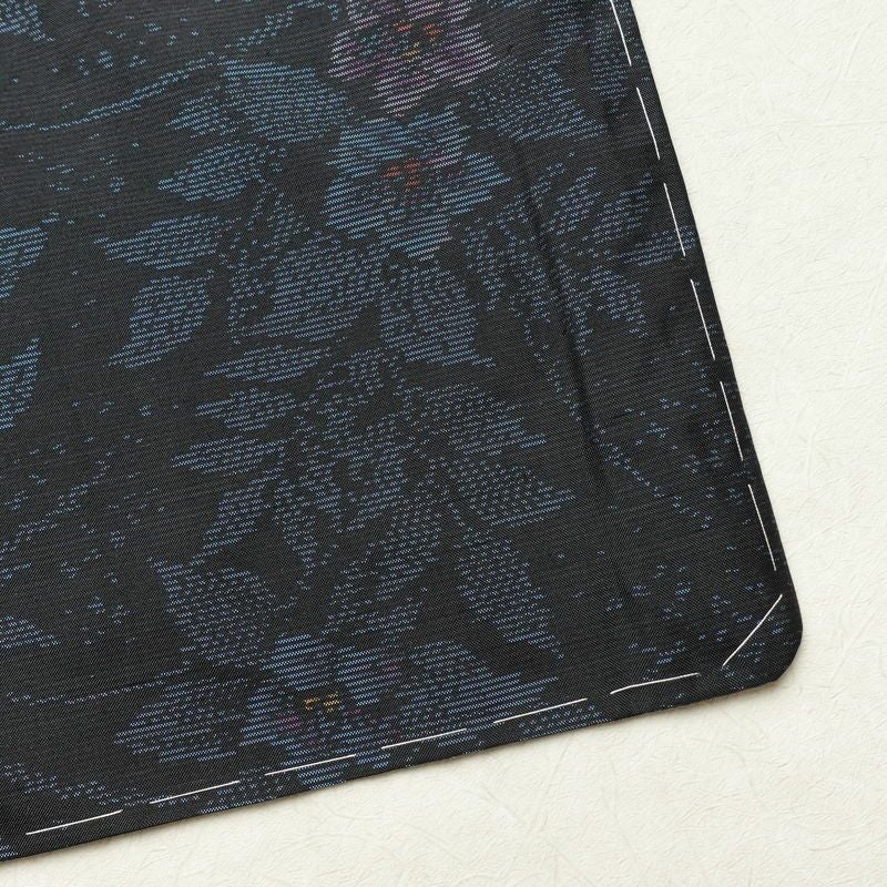 大島紬 良品 アンサンブル しつけ糸付き セット品 正絹 花柄 袷仕立て 身丈170cm 裄丈66cm 着物 青・紺_画像14