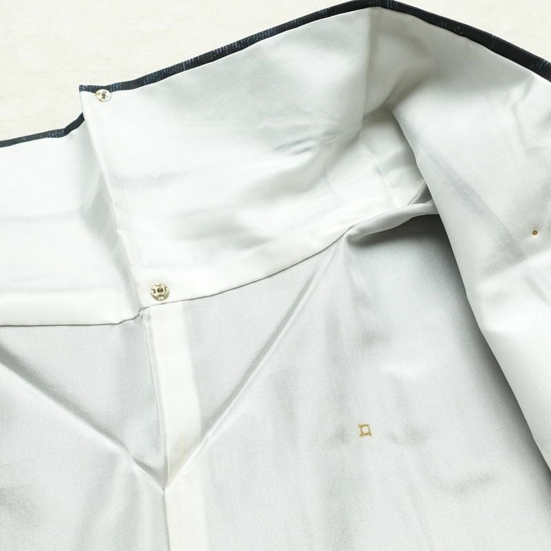 大島紬 良品 アンサンブル しつけ糸付き セット品 正絹 花柄 袷仕立て 身丈170cm 裄丈66cm 着物 青・紺_画像16