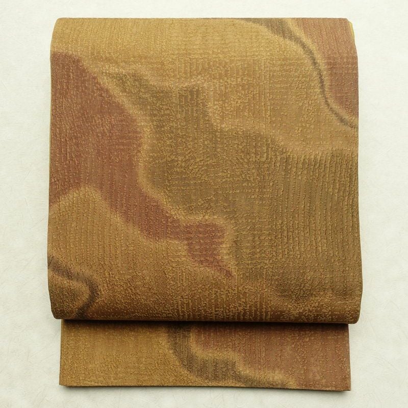 袋帯 全通柄 良品 一般用 正絹 流水・波柄 帯 黄・黄土色_画像1