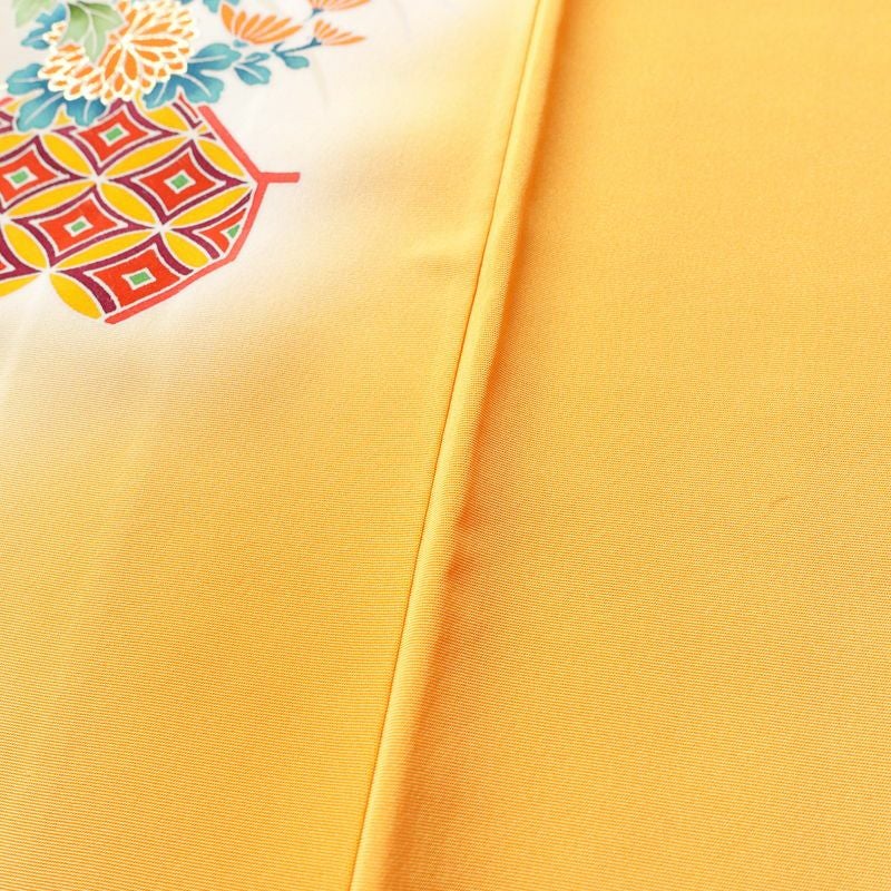 付け下げ 正絹 花柄 袷仕立て 身丈165cm 裄丈64.5cm 箔 金彩 フォーマル 着物 黄・黄土色_画像11