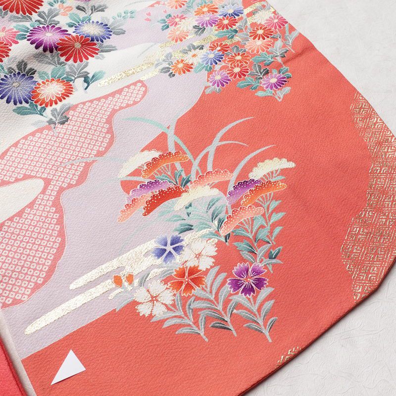 振袖 正絹 花柄 袷仕立て 身丈158cm 裄丈66cm 箔 金彩 フォーマル 二十歳 着物 ピンク_画像16
