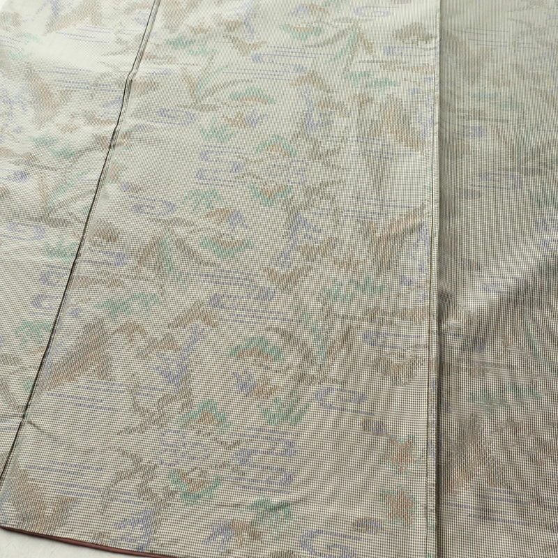 紬 正絹 木の葉・植物柄 袷仕立て 身丈161.5cm 裄丈64.5cm 着物 グレー_画像4