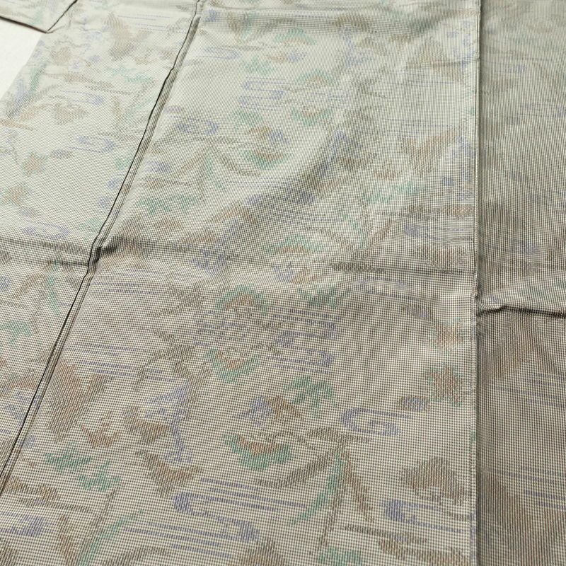 紬 正絹 木の葉・植物柄 袷仕立て 身丈161.5cm 裄丈64.5cm 着物 グレー_画像5