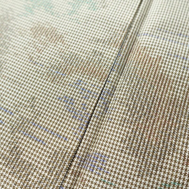 紬 正絹 木の葉・植物柄 袷仕立て 身丈161.5cm 裄丈64.5cm 着物 グレー_画像9