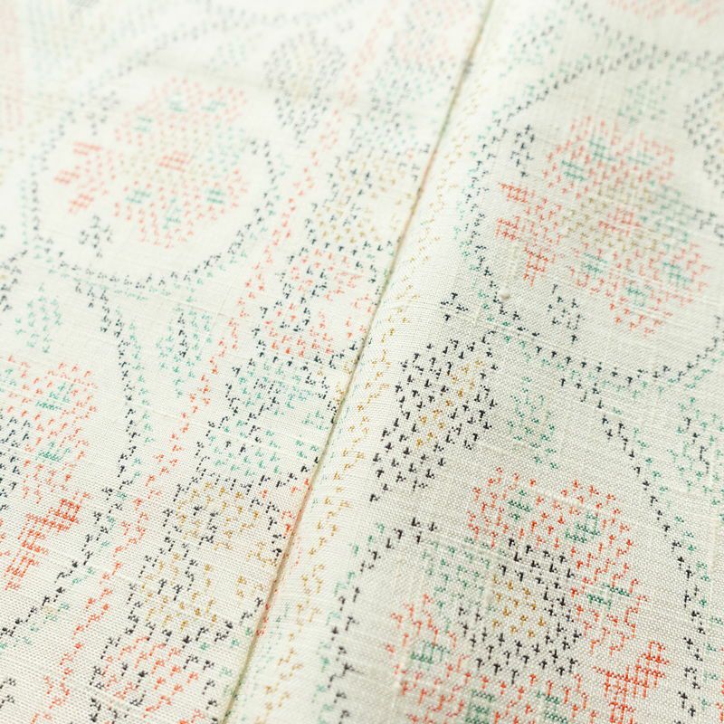 紬 正絹 幾何学柄・抽象柄 袷仕立て 身丈158cm 裄丈65.5cm 着物 白_画像8