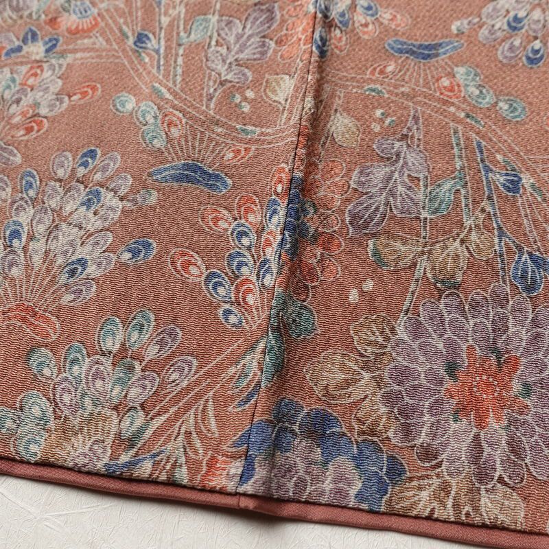 小紋 落款入り 縮緬 総柄 正絹 袷仕立て 身丈159.5cm 裄丈63.5cm 着物 くすみピンク ピンク_画像10
