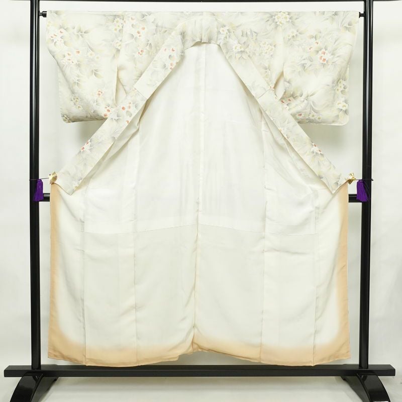 小紋 正絹 花柄 袷仕立て 身丈154.5cm 裄丈64.5cm 箔 着物 グレー_画像3