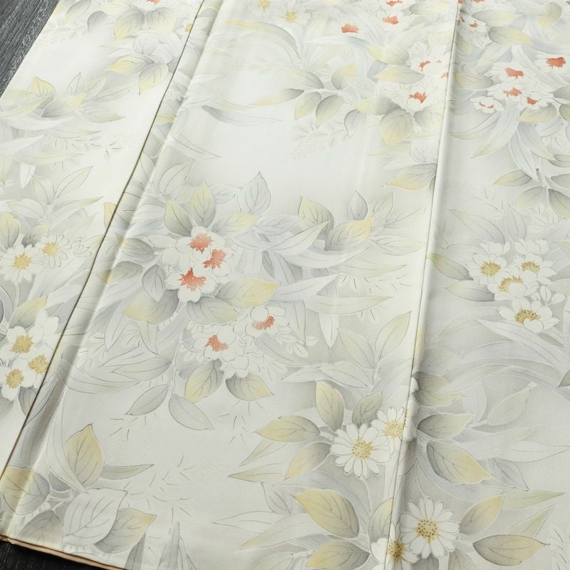 小紋 正絹 花柄 袷仕立て 身丈154.5cm 裄丈64.5cm 箔 着物 グレー_画像4