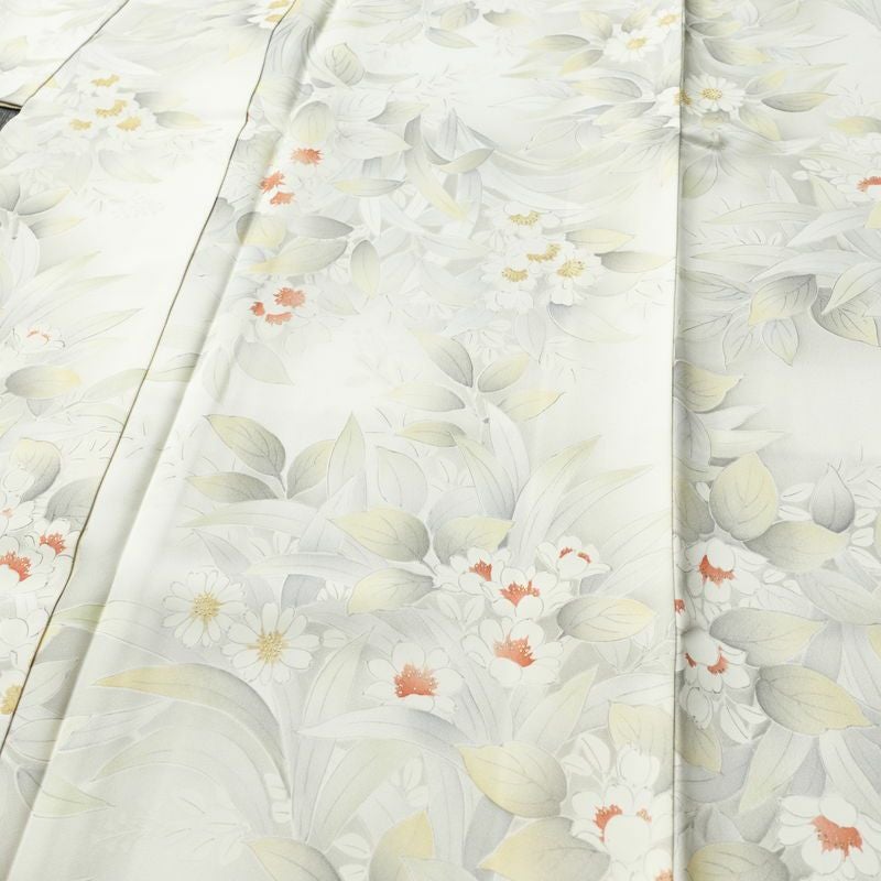 小紋 正絹 花柄 袷仕立て 身丈154.5cm 裄丈64.5cm 箔 着物 グレー_画像5