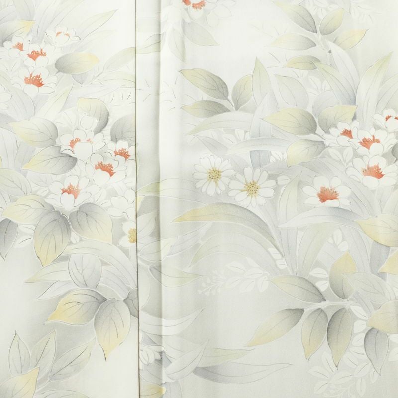 小紋 正絹 花柄 袷仕立て 身丈154.5cm 裄丈64.5cm 箔 着物 グレー_画像6