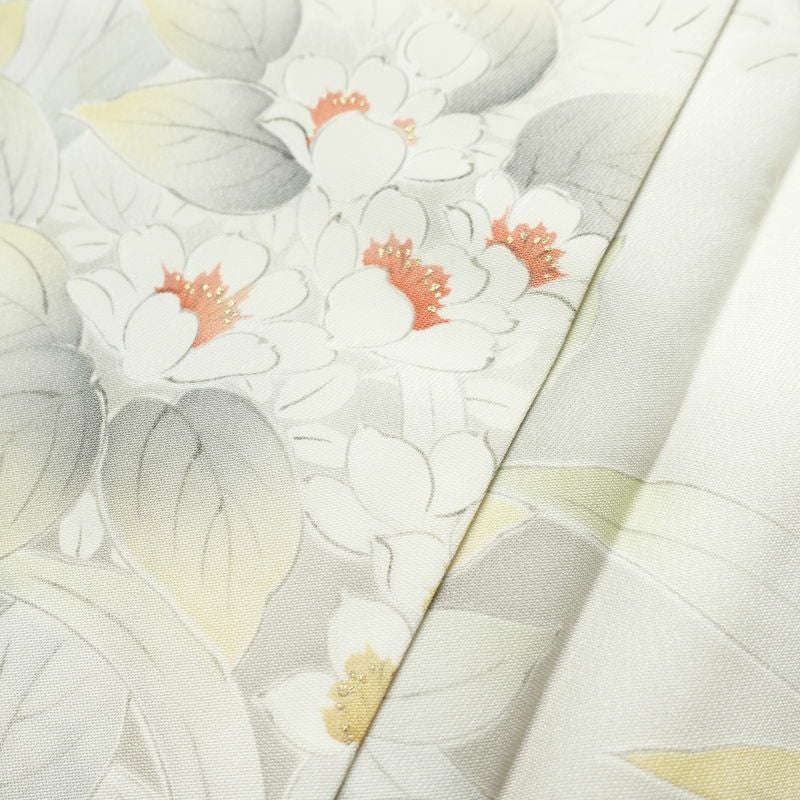 小紋 正絹 花柄 袷仕立て 身丈154.5cm 裄丈64.5cm 箔 着物 グレー_画像10