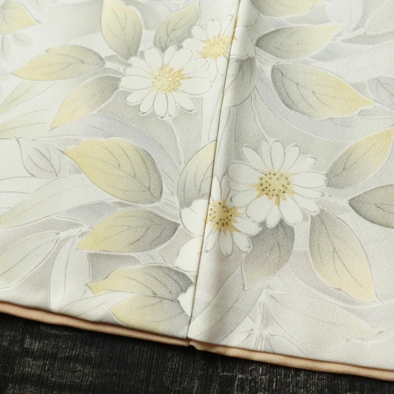 小紋 正絹 花柄 袷仕立て 身丈154.5cm 裄丈64.5cm 箔 着物 グレー_画像12