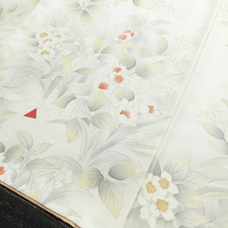 小紋 正絹 花柄 袷仕立て 身丈154.5cm 裄丈64.5cm 箔 着物 グレー_画像13