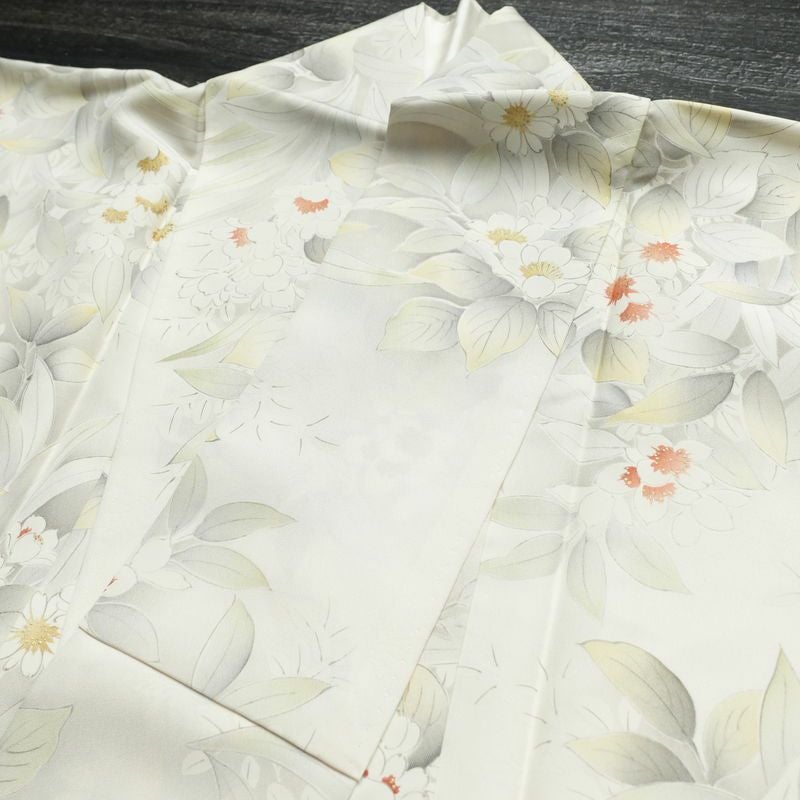 小紋 正絹 花柄 袷仕立て 身丈154.5cm 裄丈64.5cm 箔 着物 グレー_画像18