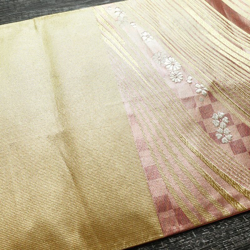 袋帯 六通柄 良品 フォーマル用 正絹 箔 金糸 帯 ピンク_画像16