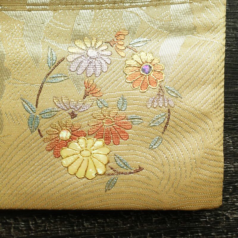 袋帯 六通柄 フォーマル用 正絹 人物・動物柄 箔 帯 黄・黄土色_画像7