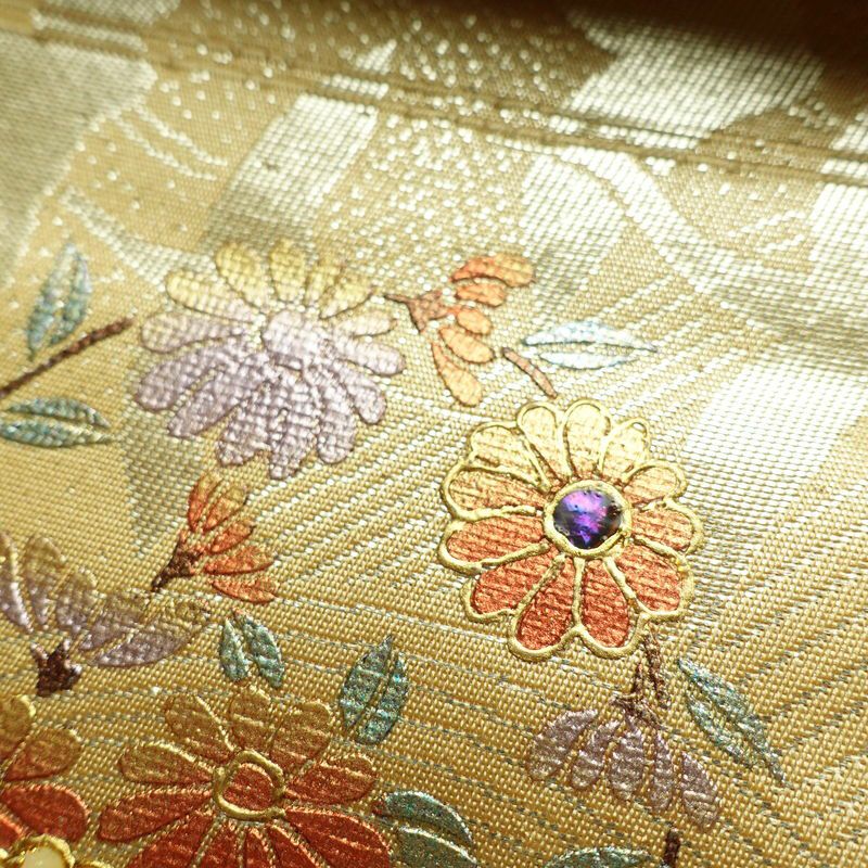 袋帯 六通柄 フォーマル用 正絹 人物・動物柄 箔 帯 黄・黄土色_画像9