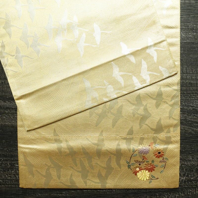 袋帯 六通柄 フォーマル用 正絹 人物・動物柄 箔 帯 黄・黄土色_画像15