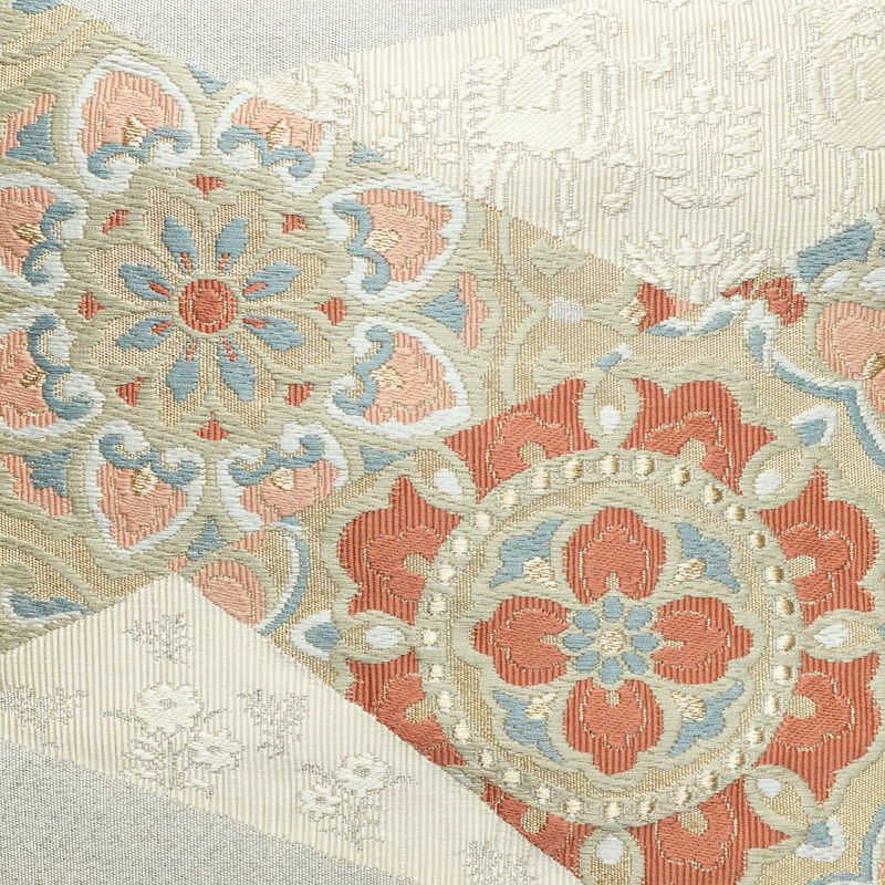 名古屋帯 太鼓柄 良品 正絹 幾何学柄・抽象柄 松葉仕立て 金糸 帯 金・銀_画像2