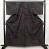 紬 正絹 幾何学柄・抽象柄 袷仕立て 身丈161.5cm 裄丈65.5cm 着物 青・紺_画像1