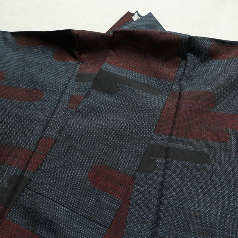 紬 正絹 幾何学柄・抽象柄 袷仕立て 身丈161.5cm 裄丈65.5cm 着物 青・紺_画像17