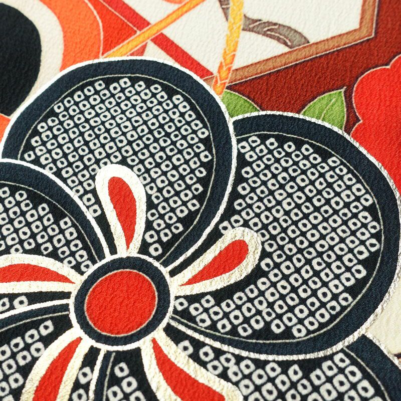 振袖 良品 ポリエステル 古典柄 袷仕立て 身丈169.5cm 裄丈68.5cm 箔 金彩 フォーマル 二十歳 着物 多色使い_画像7