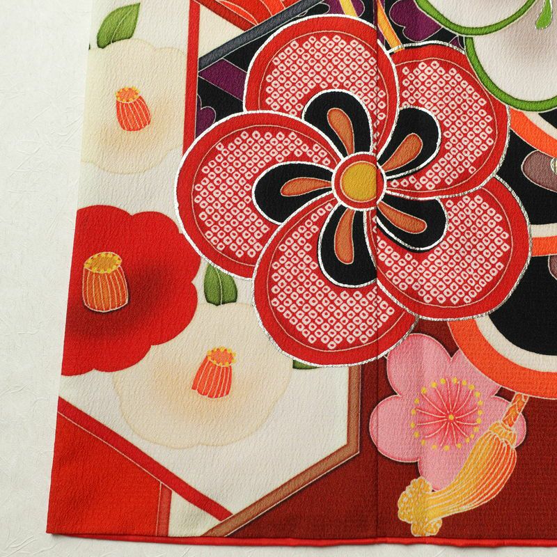 振袖 良品 ポリエステル 古典柄 袷仕立て 身丈169.5cm 裄丈68.5cm 箔 金彩 フォーマル 二十歳 着物 多色使い_画像11