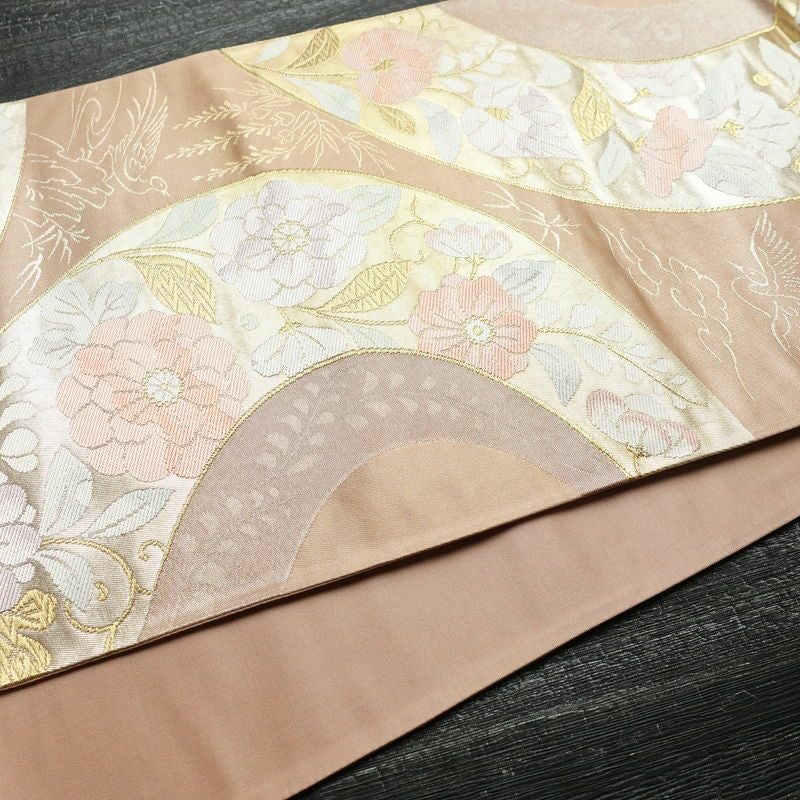 袋帯 六通柄 フォーマル用 正絹 花柄 箔 金糸 帯 サーモンピンク ピンク_画像11