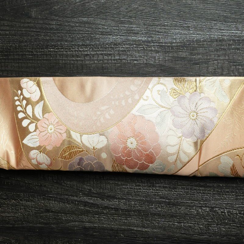 袋帯 六通柄 フォーマル用 正絹 花柄 箔 金糸 帯 サーモンピンク ピンク_画像16