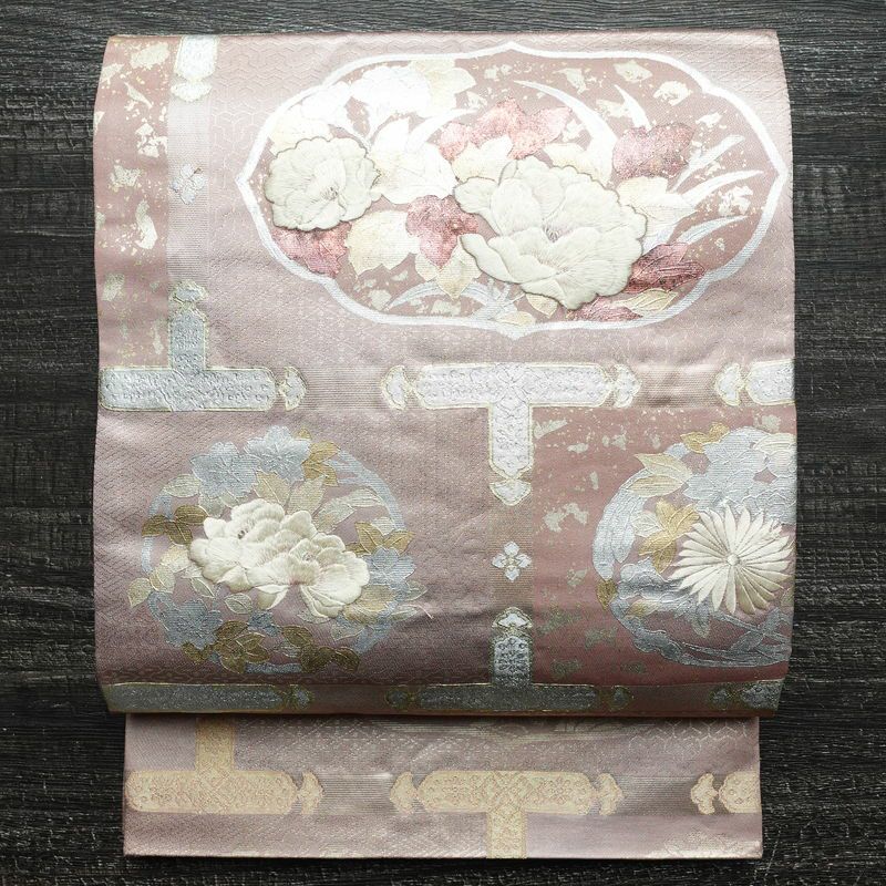 正絹花柄刺繍六通袋帯 袋帯 六通柄 フォーマル用 正絹 花柄 箔 帯 入学式 卒業式 結婚式 金