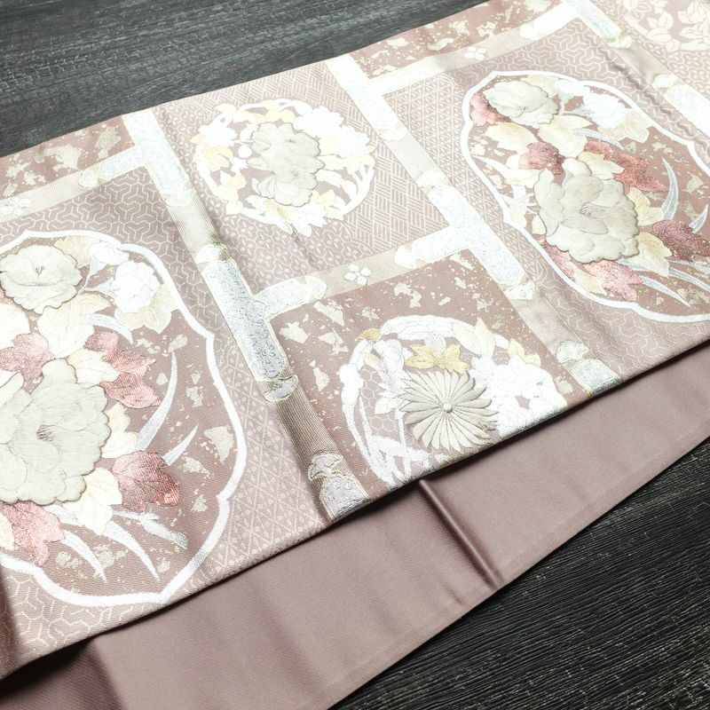 袋帯 六通柄 フォーマル用 正絹 花柄 箔 刺繍 帯 ピンク_画像11