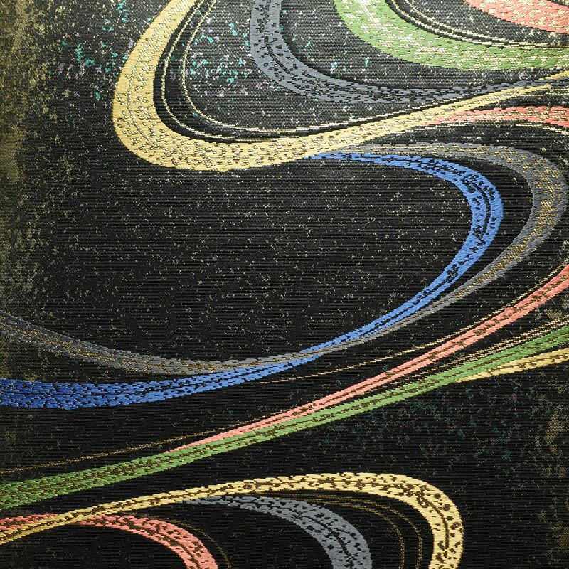 袋帯 六通柄 フォーマル用 正絹 流水・波柄 箔 金糸 帯 黒_画像2