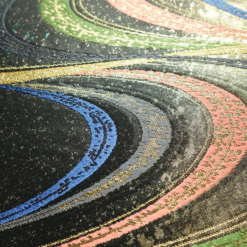 袋帯 六通柄 フォーマル用 正絹 流水・波柄 箔 金糸 帯 黒_画像3