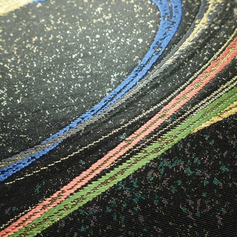 袋帯 六通柄 フォーマル用 正絹 流水・波柄 箔 金糸 帯 黒_画像5