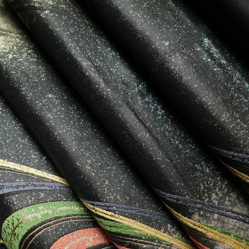 袋帯 六通柄 フォーマル用 正絹 流水・波柄 箔 金糸 帯 黒_画像20