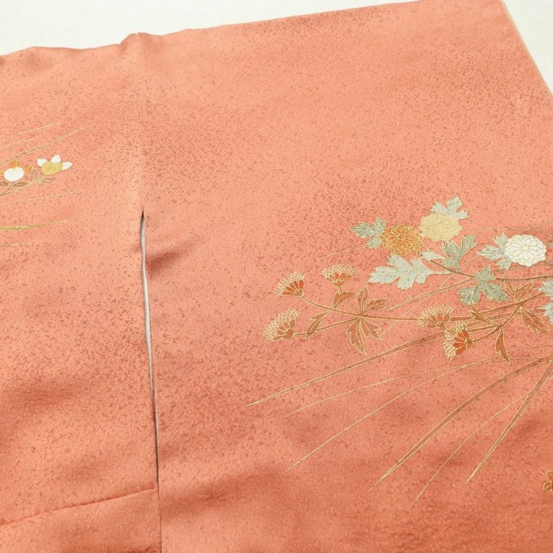 付け下げ 正絹 木の葉・植物柄 袷仕立て 身丈166cm 裄丈67.5cm 箔 金彩 フォーマル 着物 橙_画像15