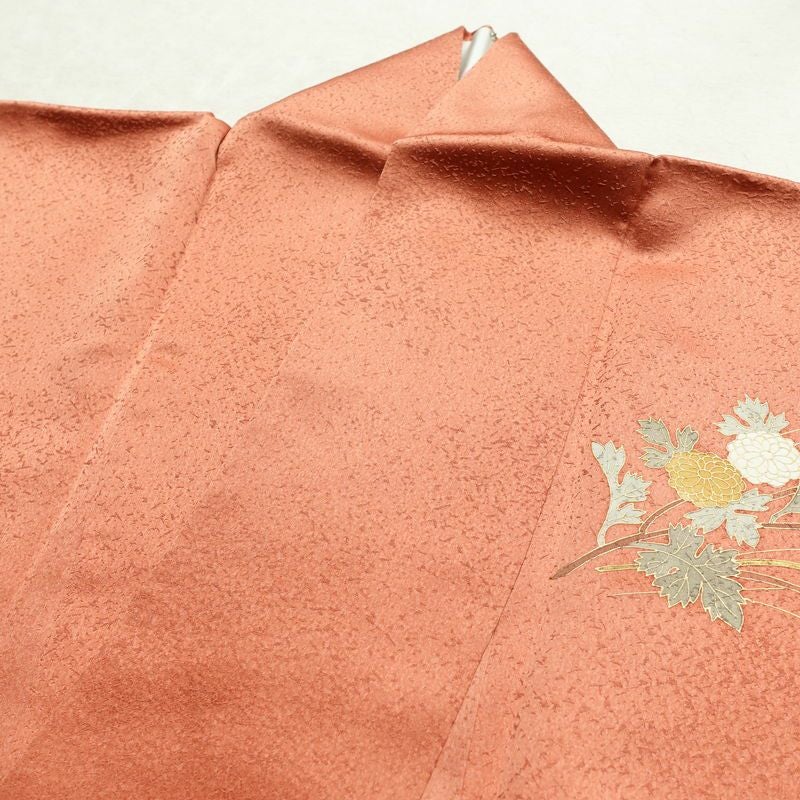 付け下げ 正絹 木の葉・植物柄 袷仕立て 身丈166cm 裄丈67.5cm 箔 金彩 フォーマル 着物 橙_画像17