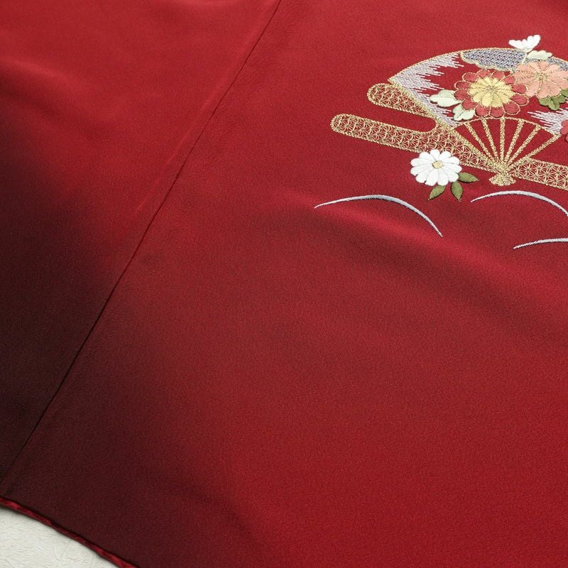 振袖 縮緬 金駒刺繍 正絹 古典柄 袷仕立て 身丈156.5cm 裄丈64cm 刺繍 金糸 フォーマル 着物 赤・朱_画像14