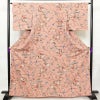 小紋 美品 しつけ糸付き 縮緬 正絹 花柄 袷仕立て 身丈165cm 裄丈65cm 着物 くすみピンク ピンク_画像1