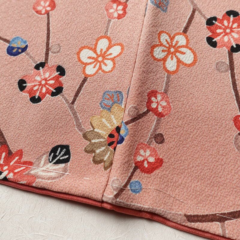 小紋 美品 しつけ糸付き 縮緬 正絹 花柄 袷仕立て 身丈165cm 裄丈65cm 着物 くすみピンク ピンク_画像12