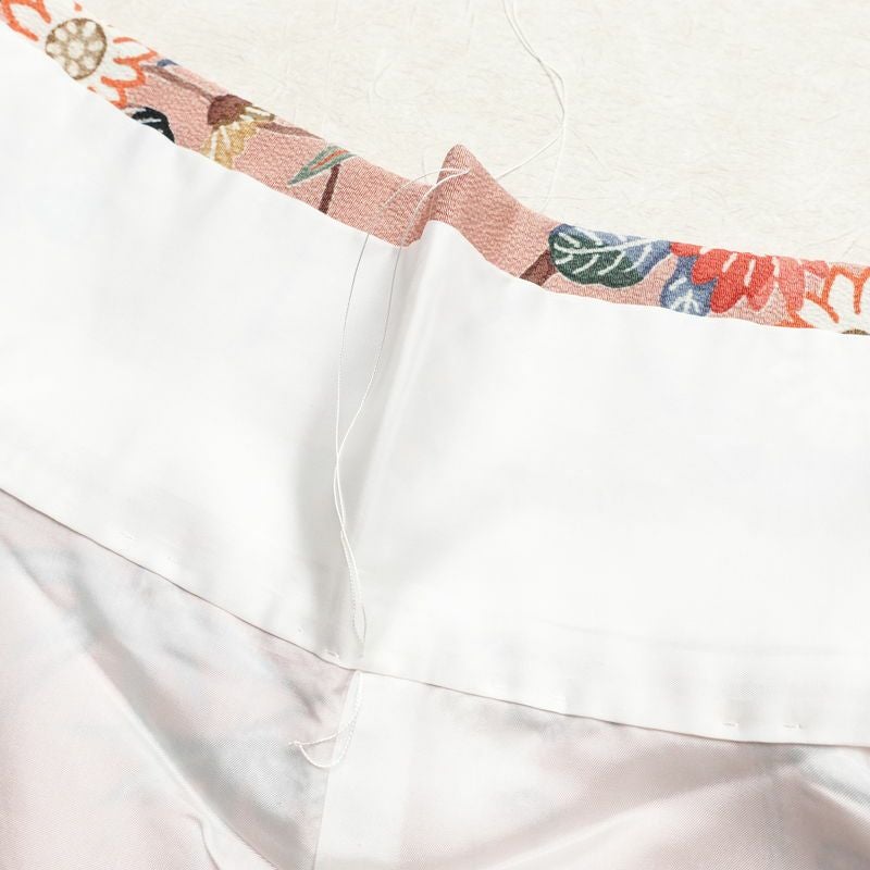 小紋 美品 しつけ糸付き 縮緬 正絹 花柄 袷仕立て 身丈165cm 裄丈65cm 着物 くすみピンク ピンク_画像19