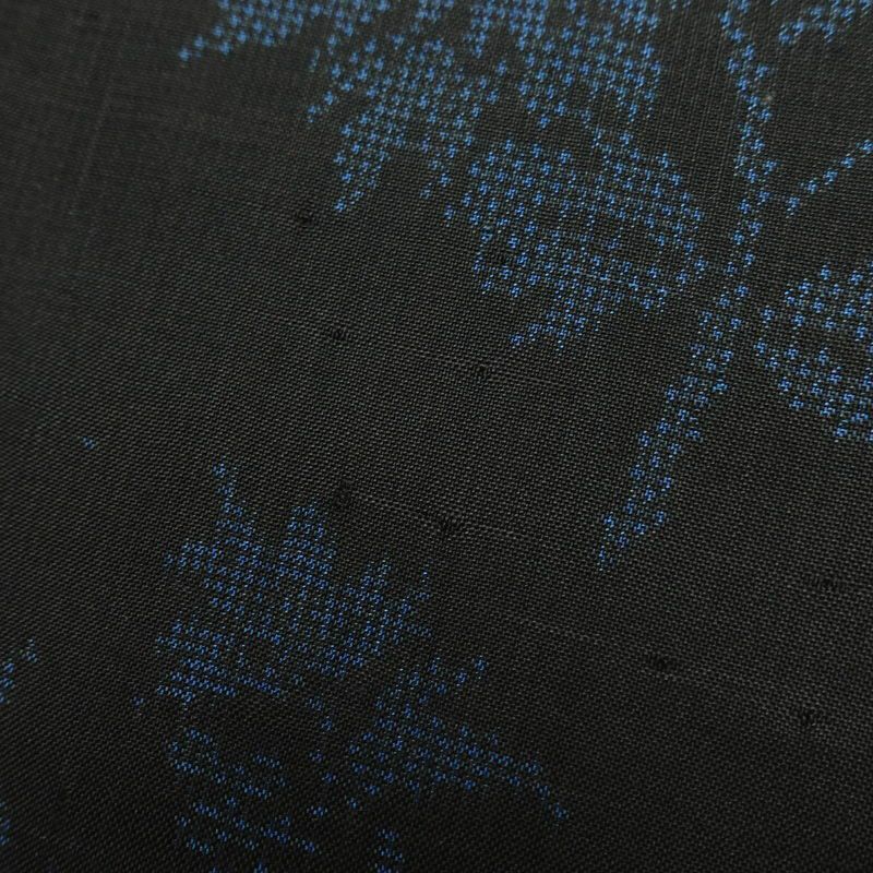 大島紬 しつけ糸付き 正絹 木の葉・植物柄 袷仕立て 身丈170cm 裄丈69.5cm 着物 黒_画像11