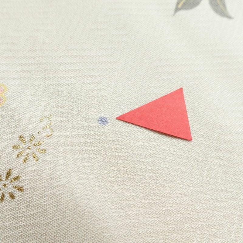 付け下げ しつけ糸付き 正絹 花柄 袷仕立て 身丈160cm 裄丈66cm 金彩 着物 グレージュ ベージュ_画像14