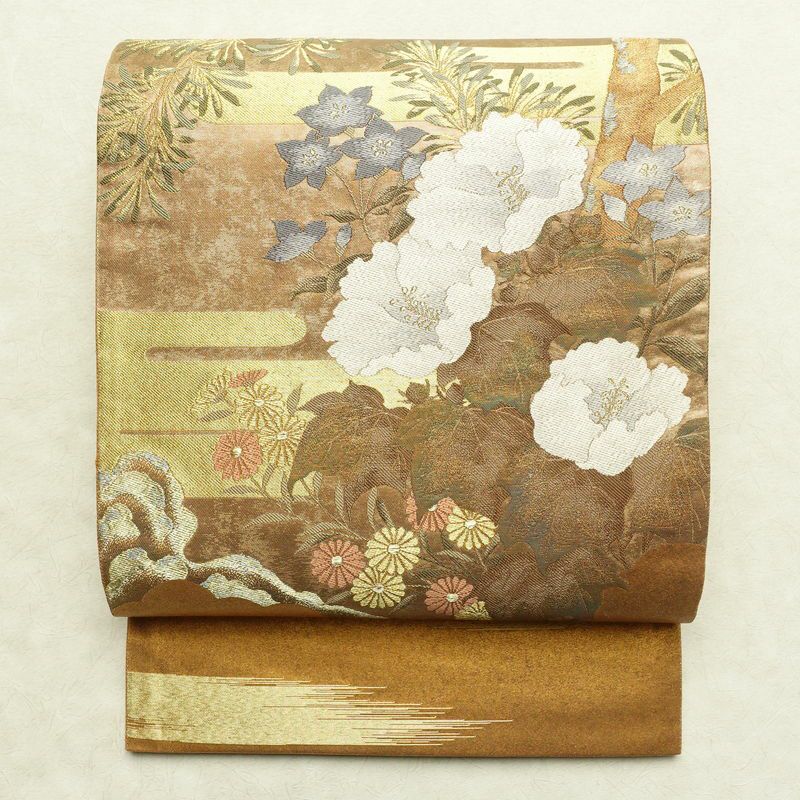 袋帯 太鼓柄 フォーマル用 正絹 花柄 箔 金糸 帯 金・銀_画像1