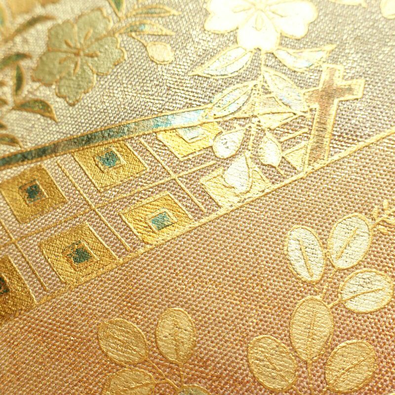 袋帯 太鼓柄 フォーマル用 正絹 古典柄 箔 金彩 帯 ピンク_画像7