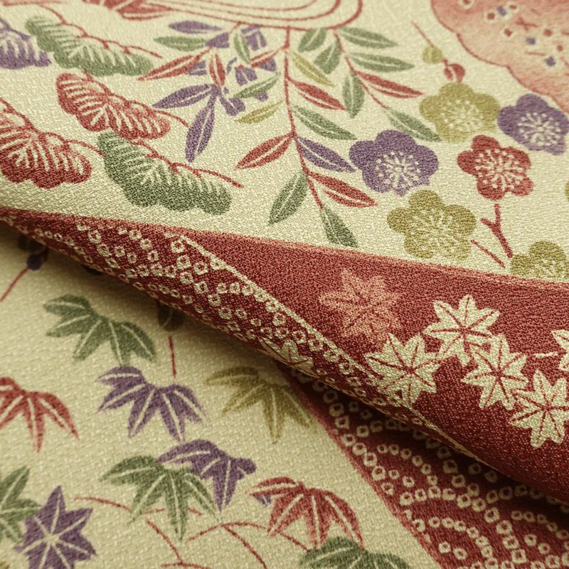 小紋 美品 しつけ糸付き 総柄 ポリエステル 古典柄 袷仕立て 身丈175.5cm 裄丈72cm 着物 小豆・エンジ_画像19