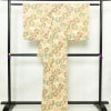 小紋 縮緬 総柄 正絹 花柄 袷仕立て 身丈166cm 裄丈65.5cm 一部しつけ糸付き 着物 クリーム_画像2