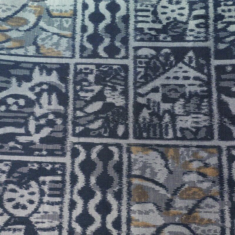 紬 正絹 幾何学柄・抽象柄 袷仕立て 身丈166cm 裄丈66cm 着物 青・紺_画像6