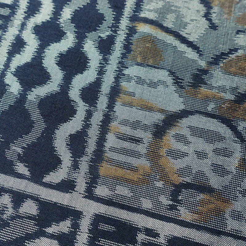 紬 正絹 幾何学柄・抽象柄 袷仕立て 身丈166cm 裄丈66cm 着物 青・紺_画像7