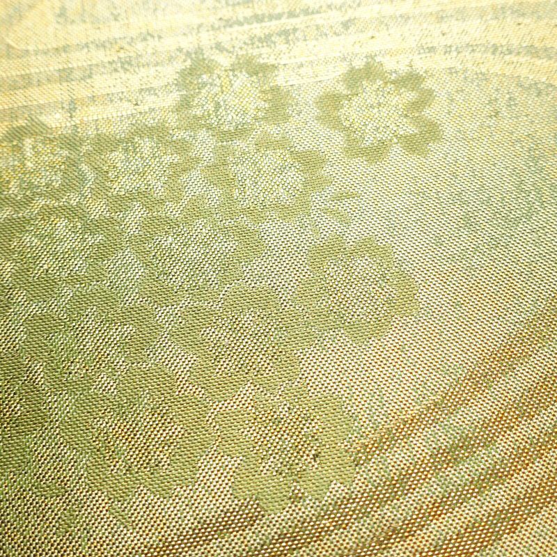 袋帯 六通柄 美品 フォーマル用 正絹 木の葉・植物柄 箔 帯 流水 緑・うぐいす色_画像6